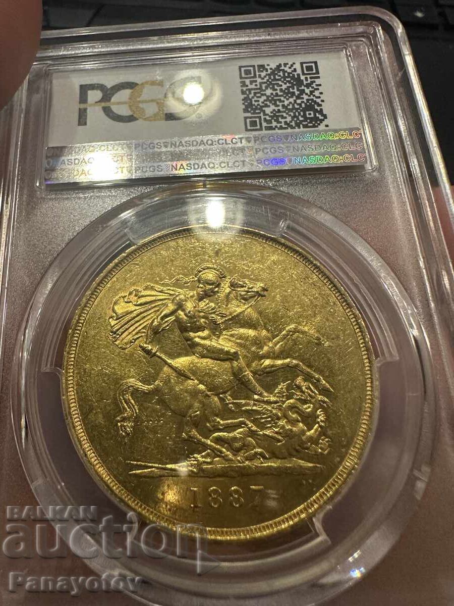 Виктория 5 паунда лири суверен злато 1887 АНГЛИЯ  PCGS МS 60 - 7