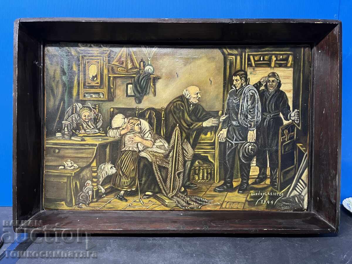 Tablou vechi din 1944, cu vopsele de ulei pe pânză Tablou vechi din 1944, cu vopsele de ulei pe pânză