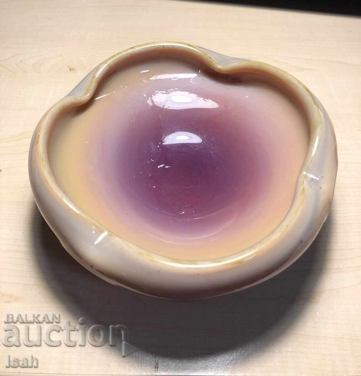 Δημοπρασία Μασίφ γυάλινο τασάκι ιριδίζον κεχριμπαρένιο έως απαλό ροζ