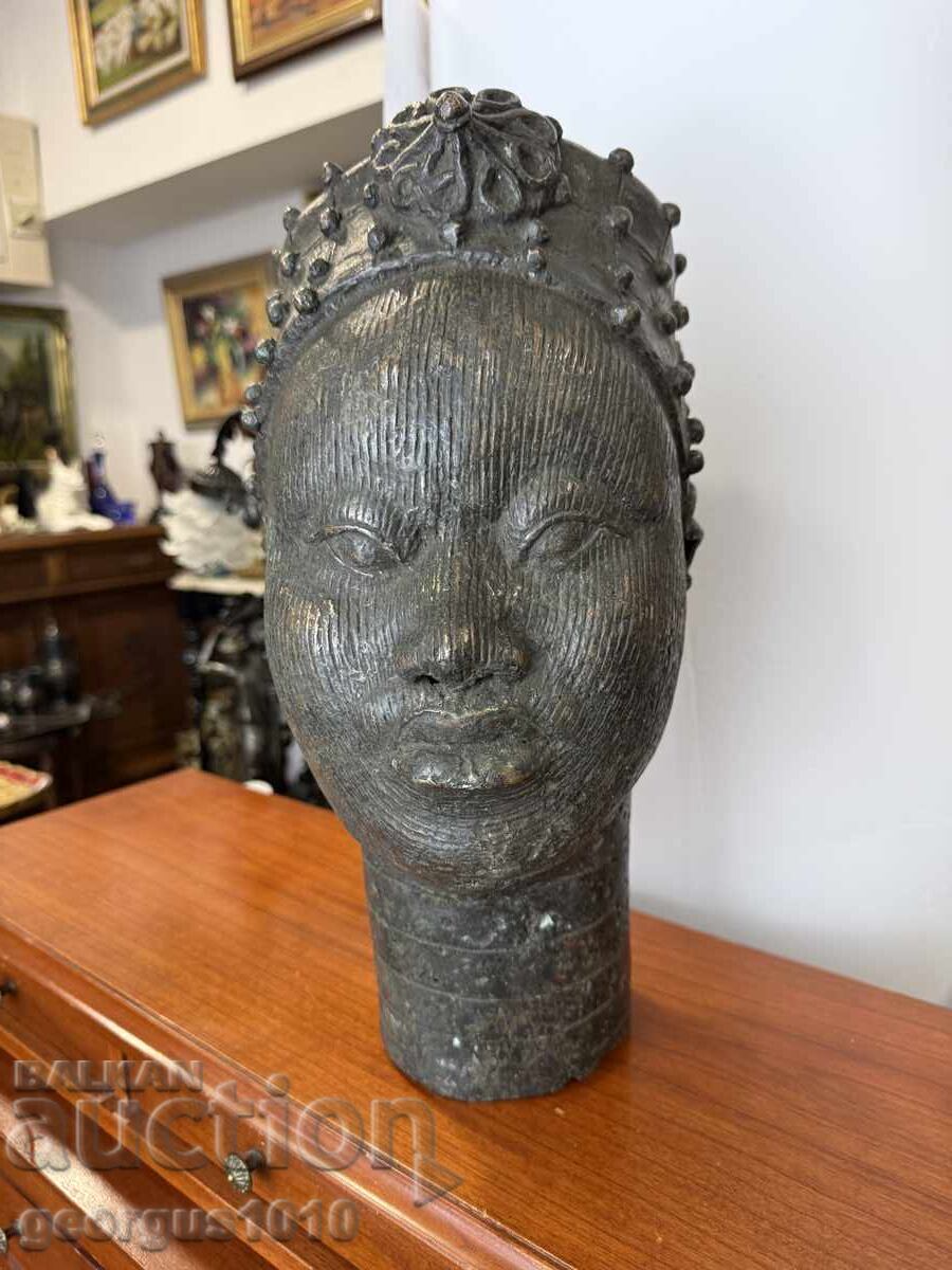 Αφρικανική τέχνη μπρούτζινο κεφάλι Μπενίν №7390 - 5