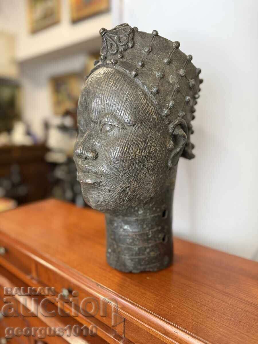 Αφρικανική τέχνη μπρούτζινο κεφάλι Μπενίν №7390