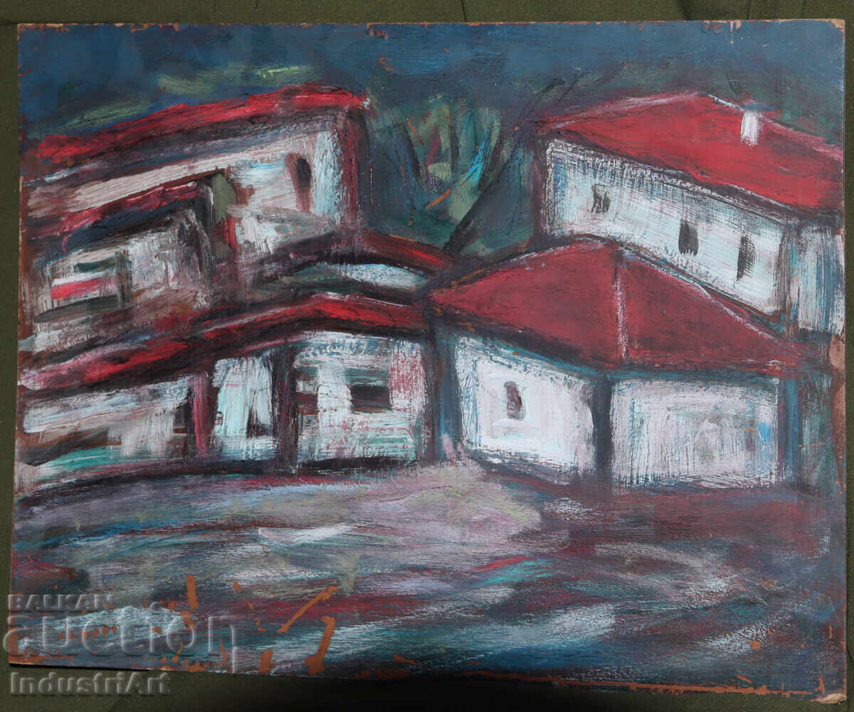 Δημοπρασία Έργο ζωγραφικής με λάδι, οικιακό τοπίο, χωριό