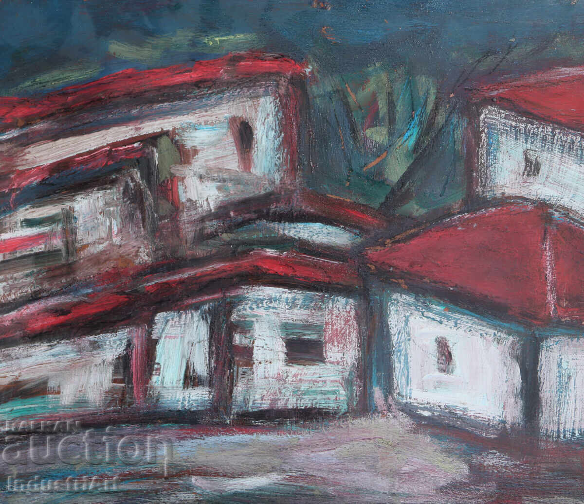 Παράδοση Έργο ζωγραφικής με λάδι, οικιακό τοπίο, χωριό