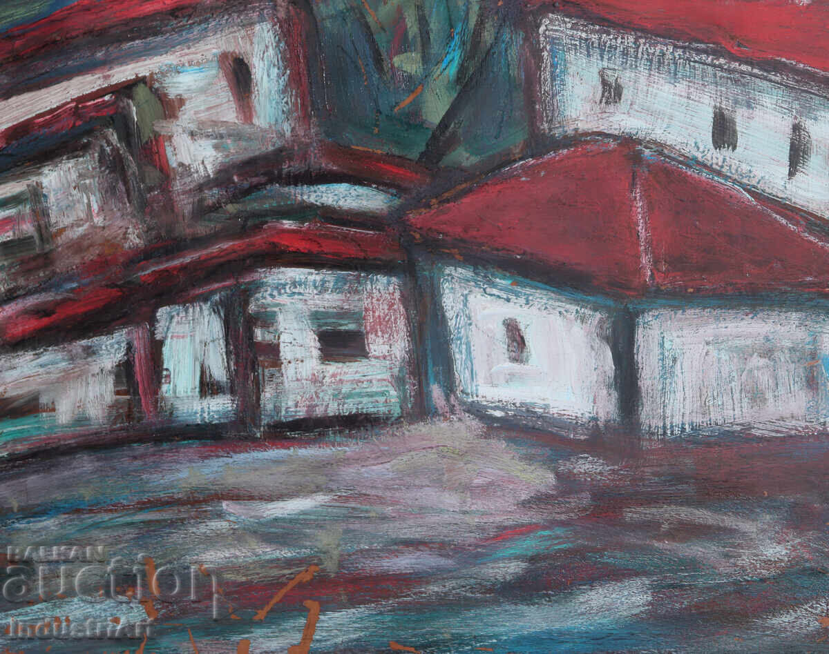 Έργο ζωγραφικής με λάδι, οικιακό τοπίο, χωριό - 5