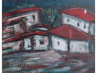 Oil painting, genre scene, village landscape