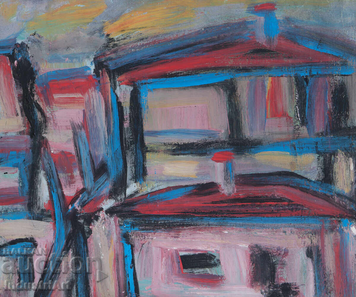 Oil painting, genre scene, houses - 5