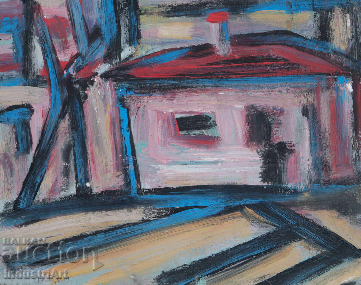 Oil painting, genre scene, houses - 6