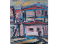 Oil painting, genre scene, houses