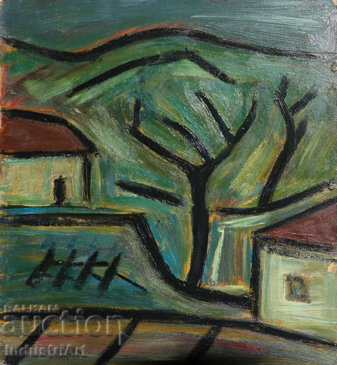 Oil painting, genre scene, houses with price 140.00 BGN | € 71.58