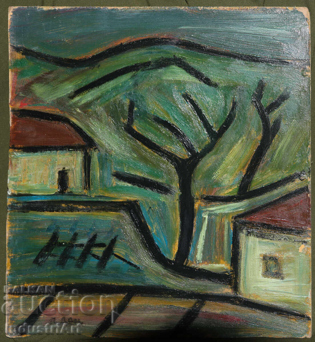 Auction  Oil painting, genre scene, houses