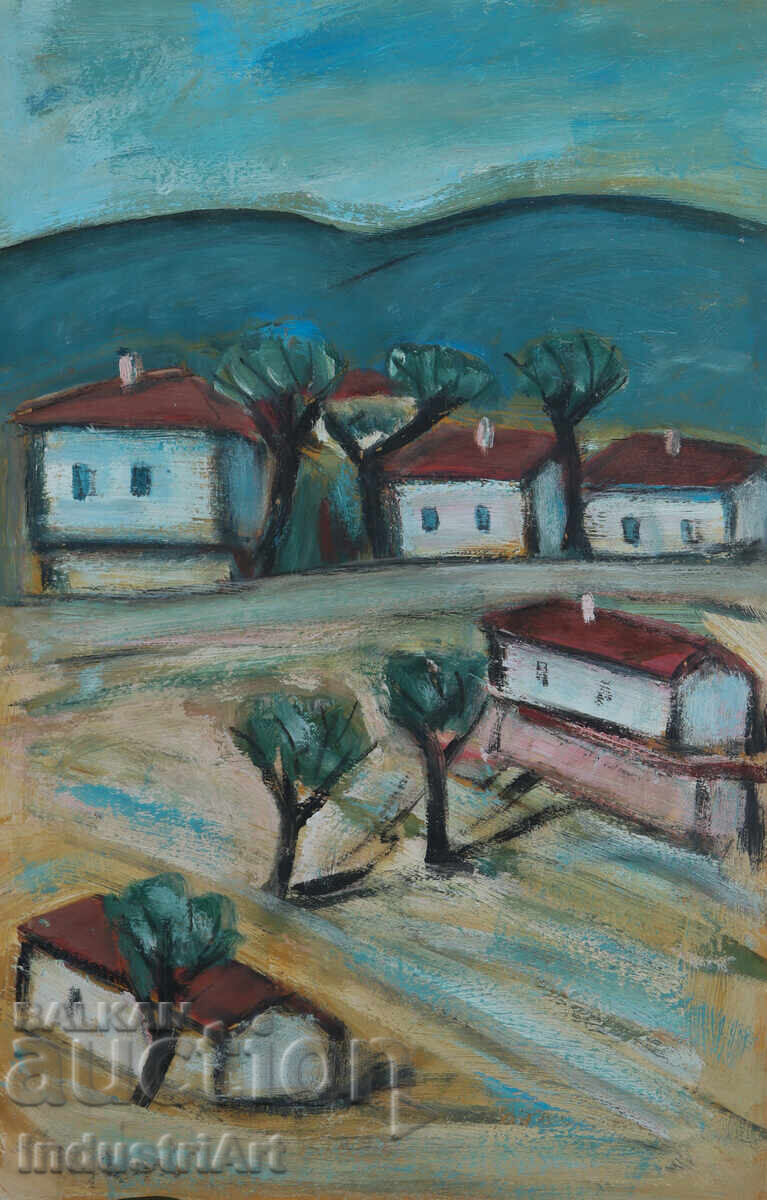 Έργο ζωγραφικής με λάδι, οικιακό τοπίο, χωριό με τιμή 150.00 BGN | € 76.69