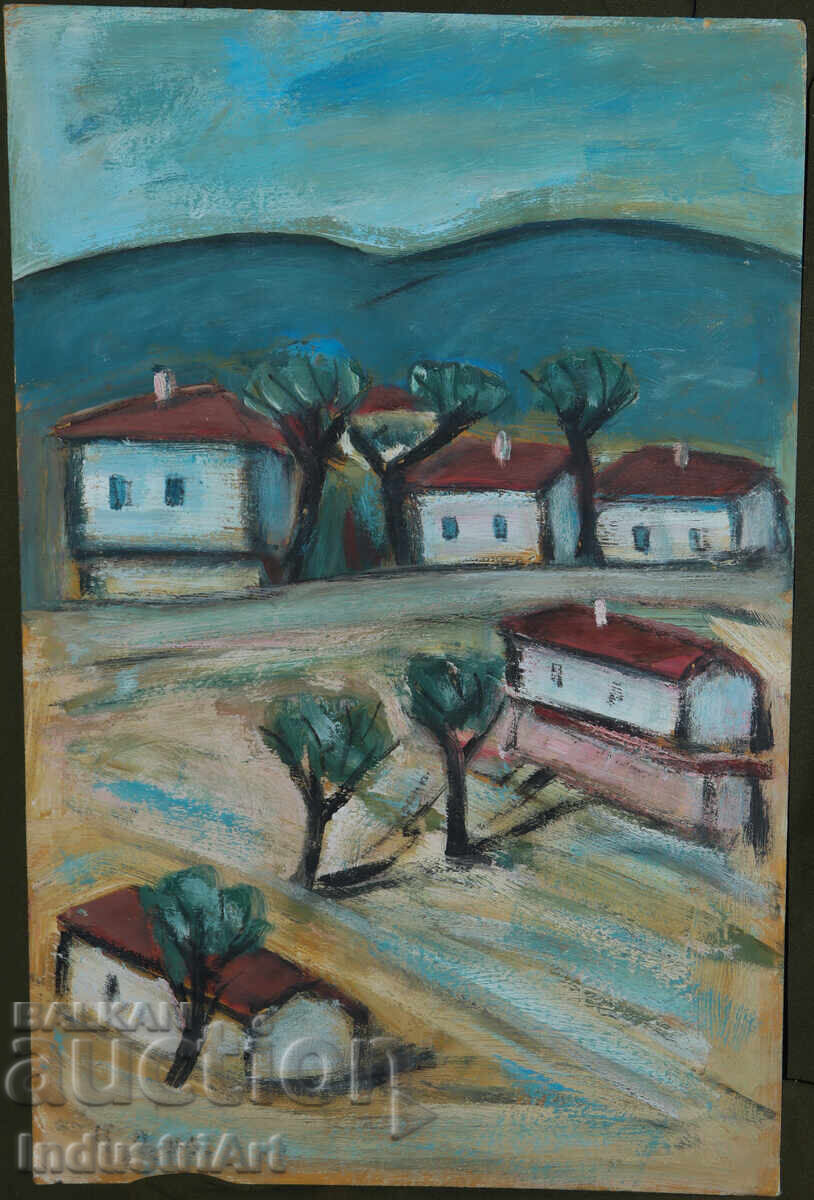 Δημοπρασία Έργο ζωγραφικής με λάδι, οικιακό τοπίο, χωριό