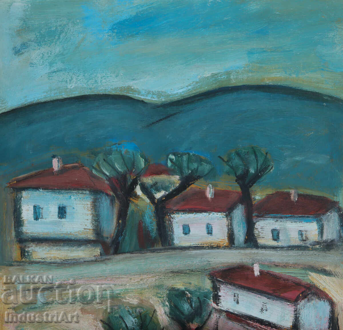 Παράδοση Έργο ζωγραφικής με λάδι, οικιακό τοπίο, χωριό