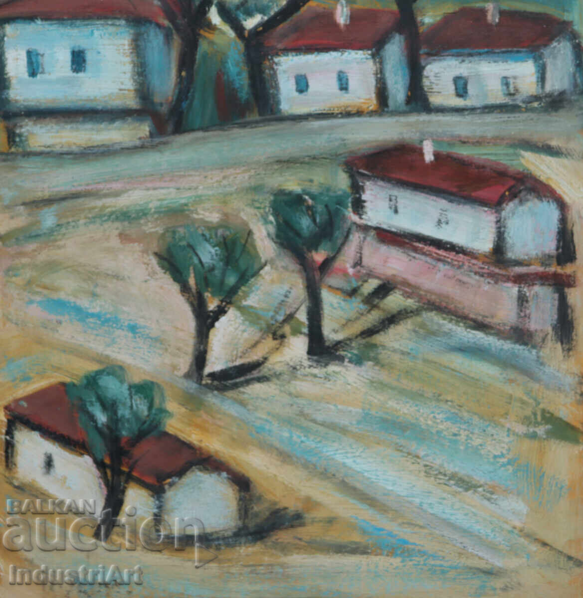 Έργο ζωγραφικής με λάδι, οικιακό τοπίο, χωριό - 5