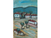 Oil painting, genre scene, village landscape