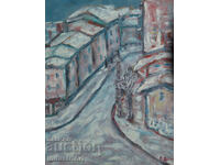 Oil painting, genre scene, cityscape