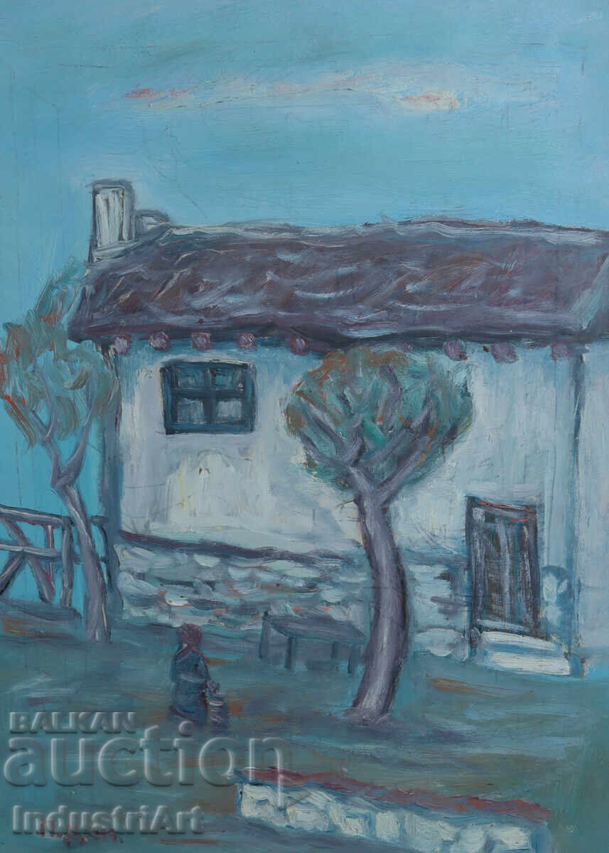 Oil painting, genre scene, village landscape with price 140.00 BGN | € 71.58