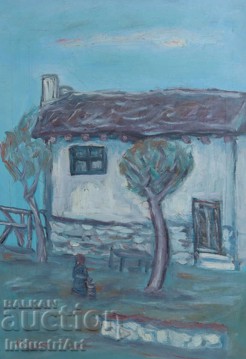 Oil painting, genre scene, village landscape