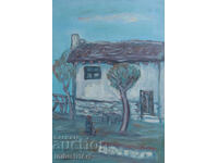 Oil painting, genre scene, village landscape