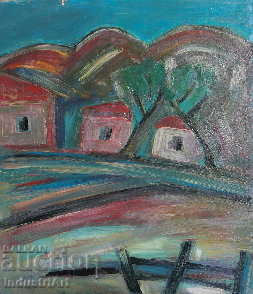 Oil painting, genre scene, village landscape with price 140.00 BGN | € 71.58