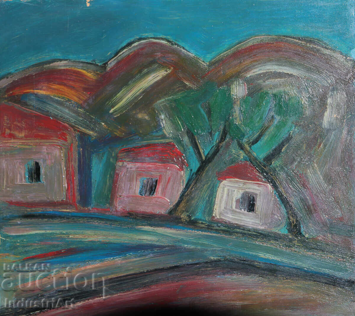 Delivery of Oil painting, genre scene, village landscape