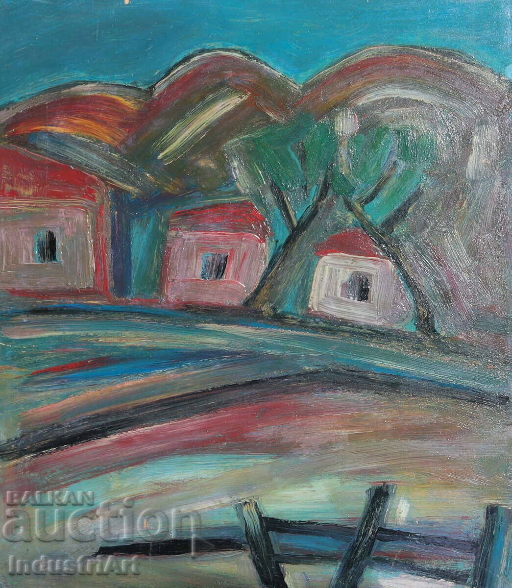 Oil painting, genre scene, village landscape