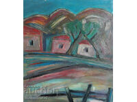 Oil painting, genre scene, village landscape