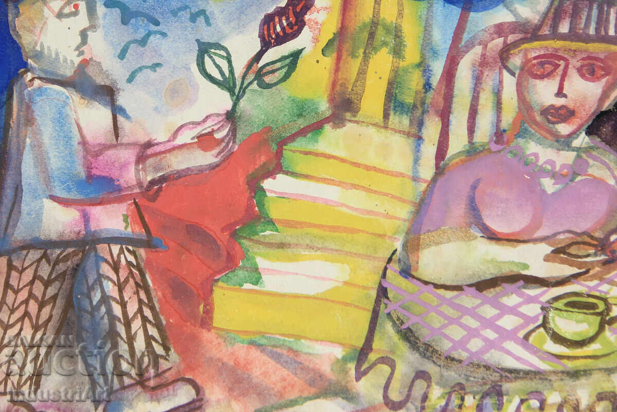 Auction  Contemporary Art Watercolor Expressionist Composition