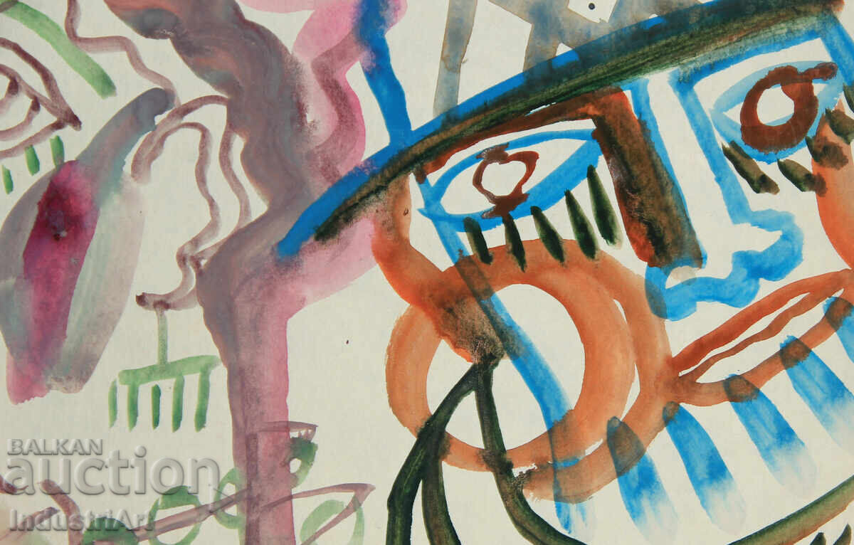 Модерно изкуство , акварел абстрактен портрет двойка - 6