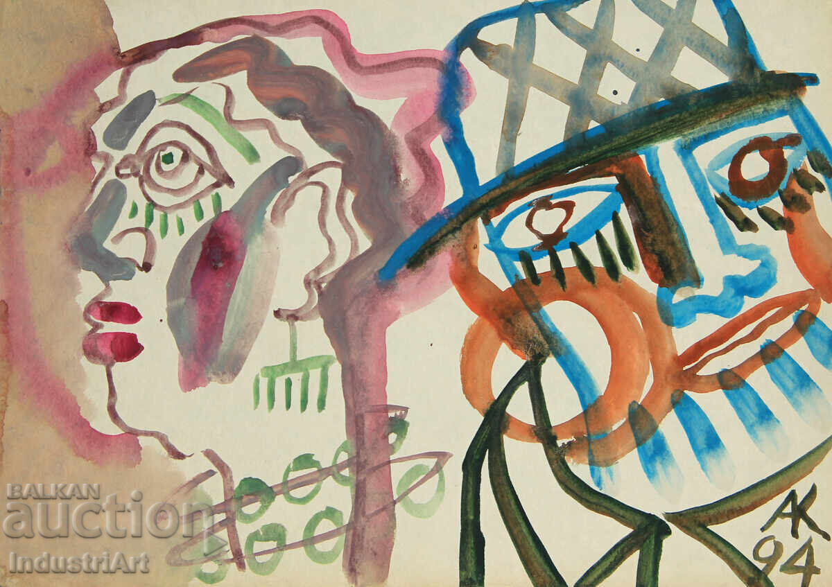 Модерно изкуство , акварел абстрактен портрет двойка