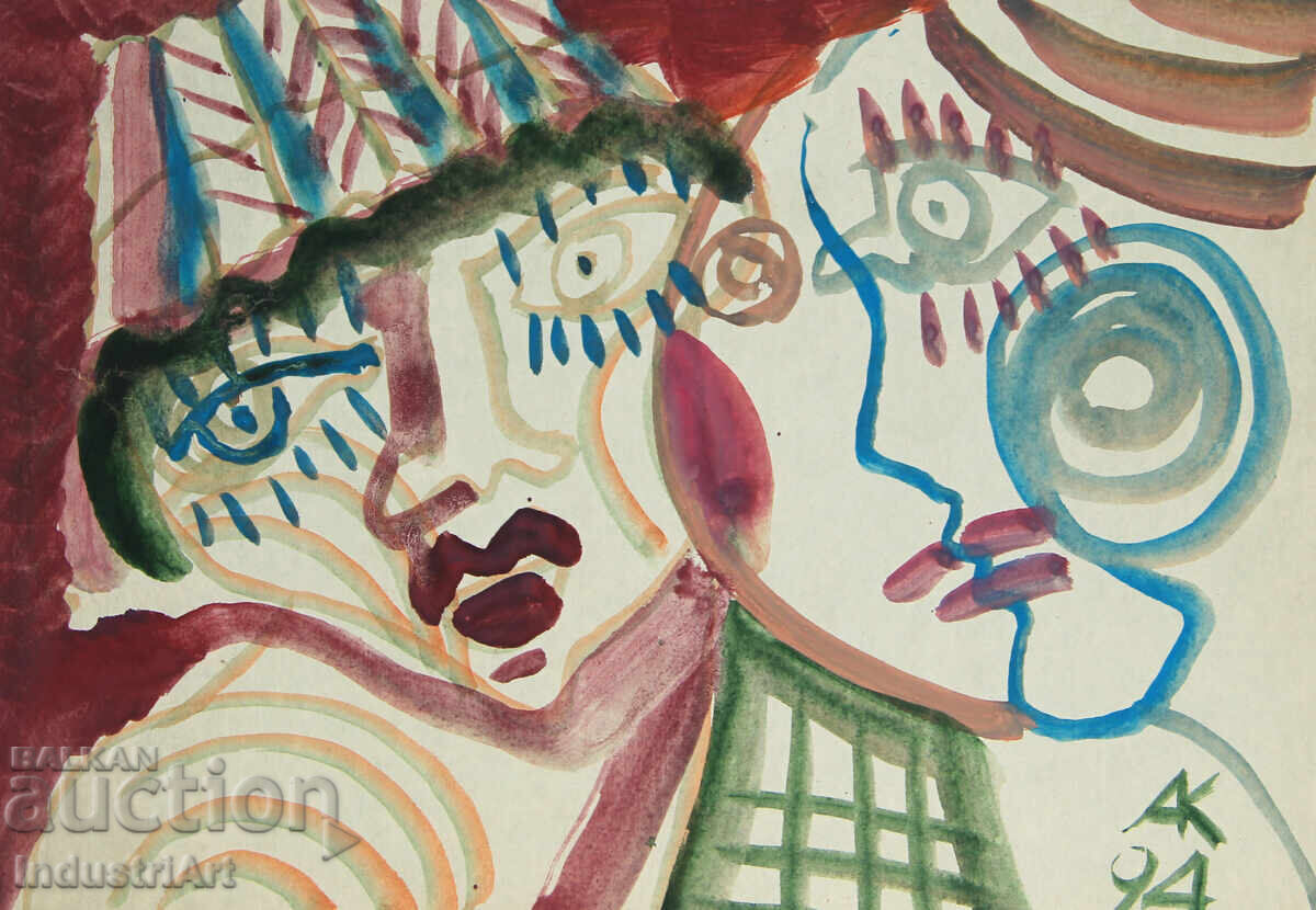 Modern art, watercolor abstract portrait couple