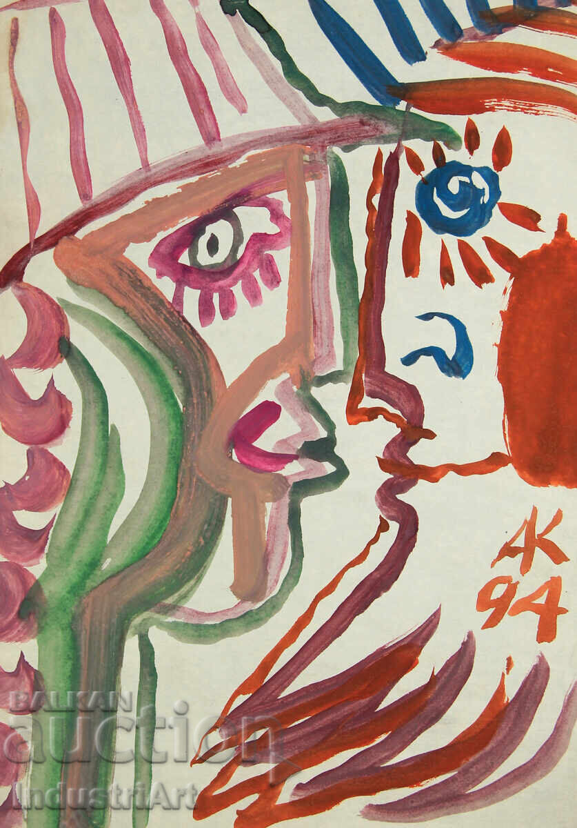 Μοντέρνα τέχνη, ακουαρέλα αφηρημένο πορτρέτο ζευγαριού