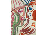 Artă modernă, acuarelă portret abstract cuplu