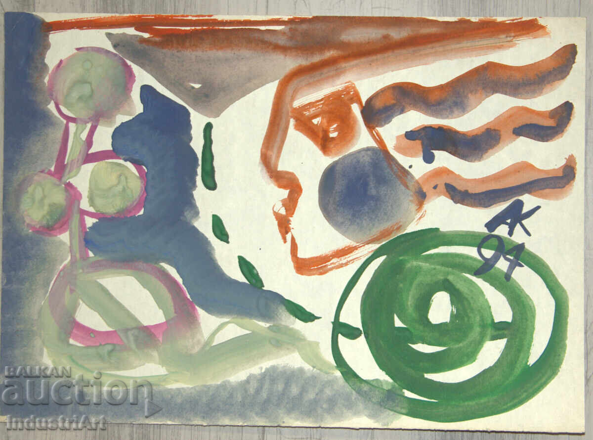 Auction  Contemporary Art Watercolor Expressionist Composition
