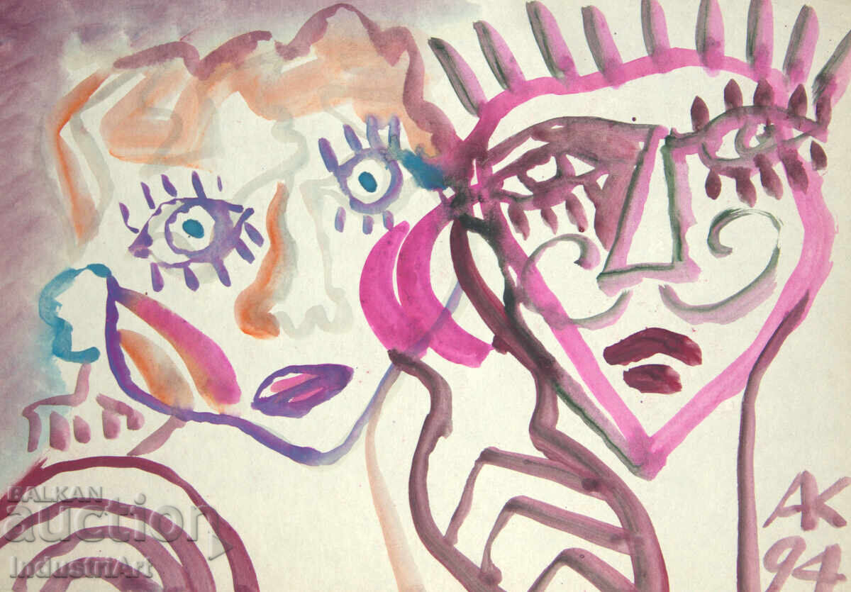 Auction  Modern Art Watercolor Abstract Portrait