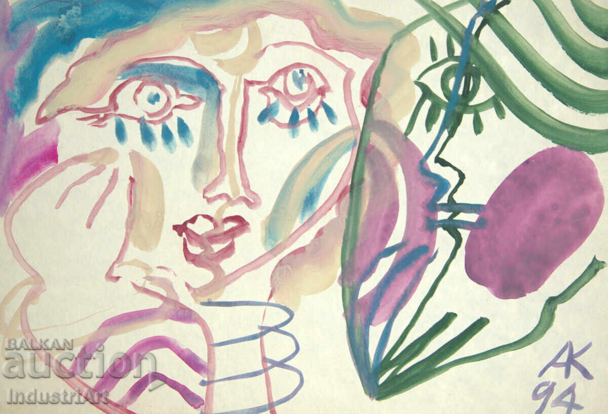 Auction  Modern art, watercolor abstract portrait