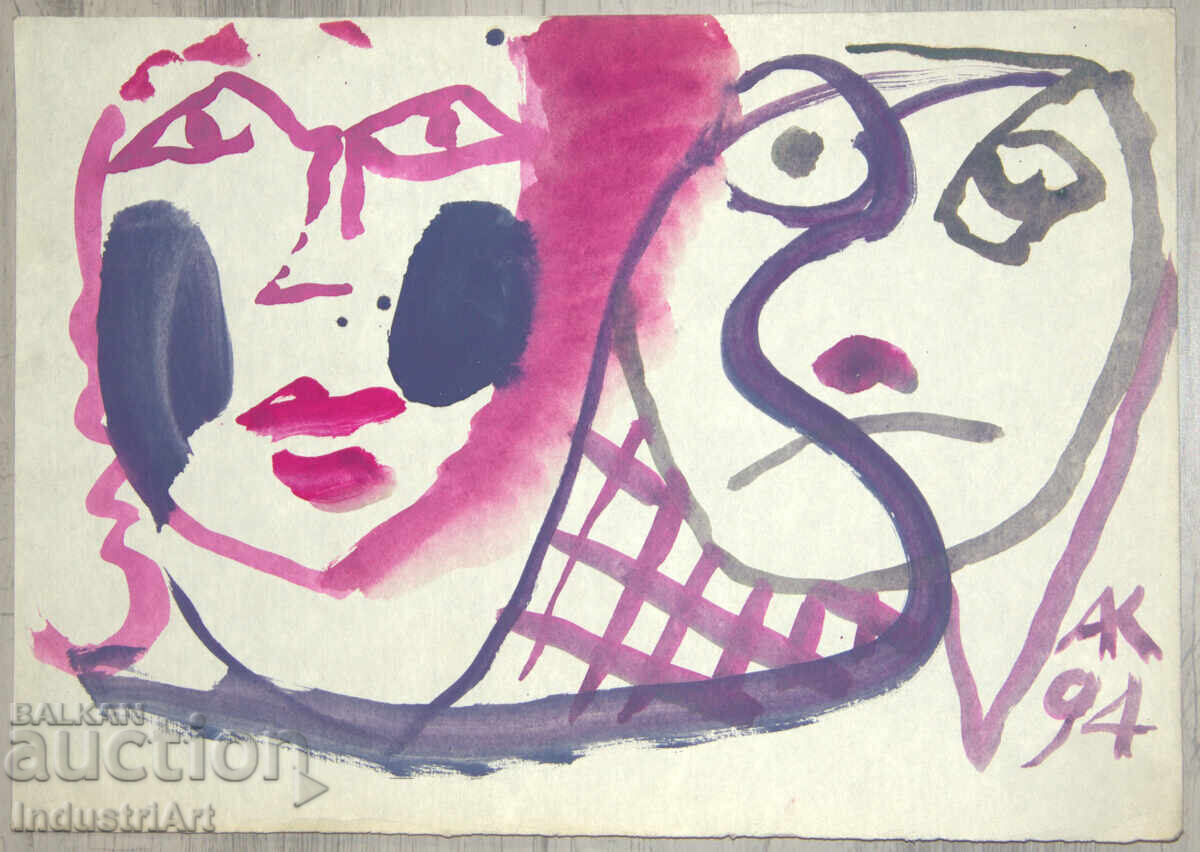 Licitație Artă modernă, portret abstract în acuarelă