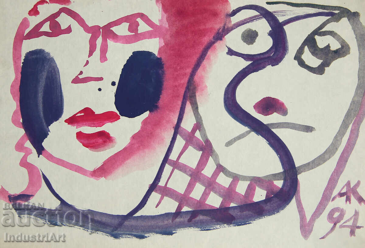 Artă modernă, portret abstract în acuarelă