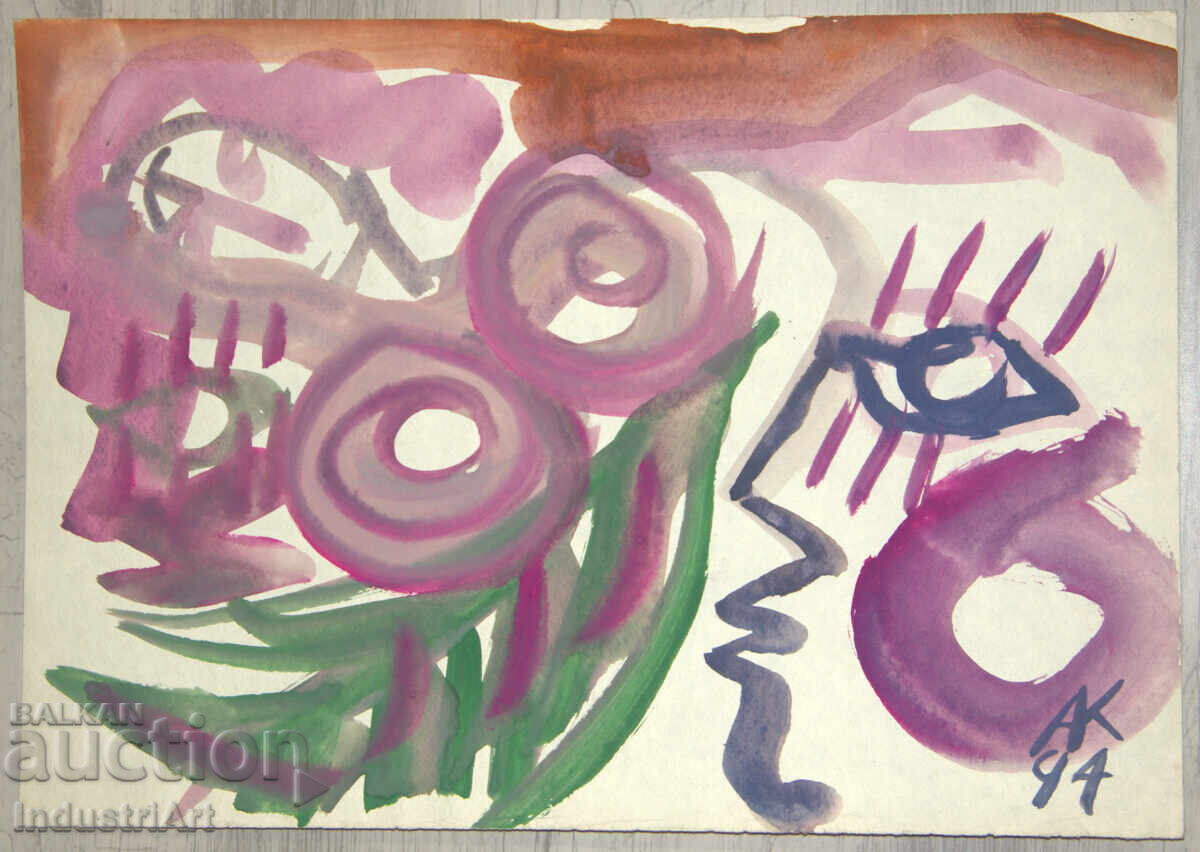 Auction  Modern art, watercolor abstract nude body