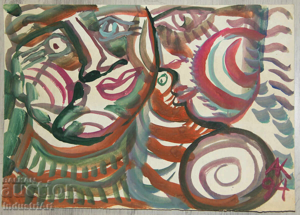 Modern art, watercolor abstract portrait couple - 5