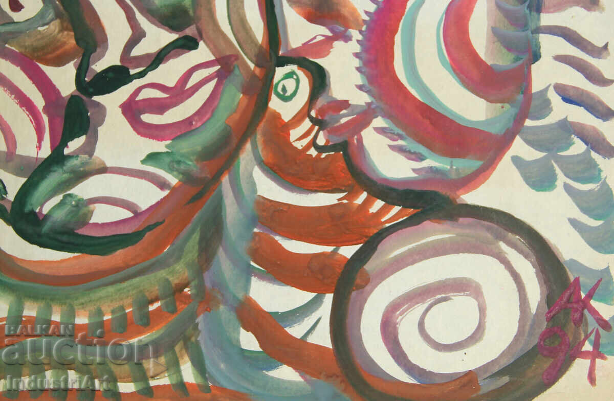 Modern art, watercolor abstract portrait couple