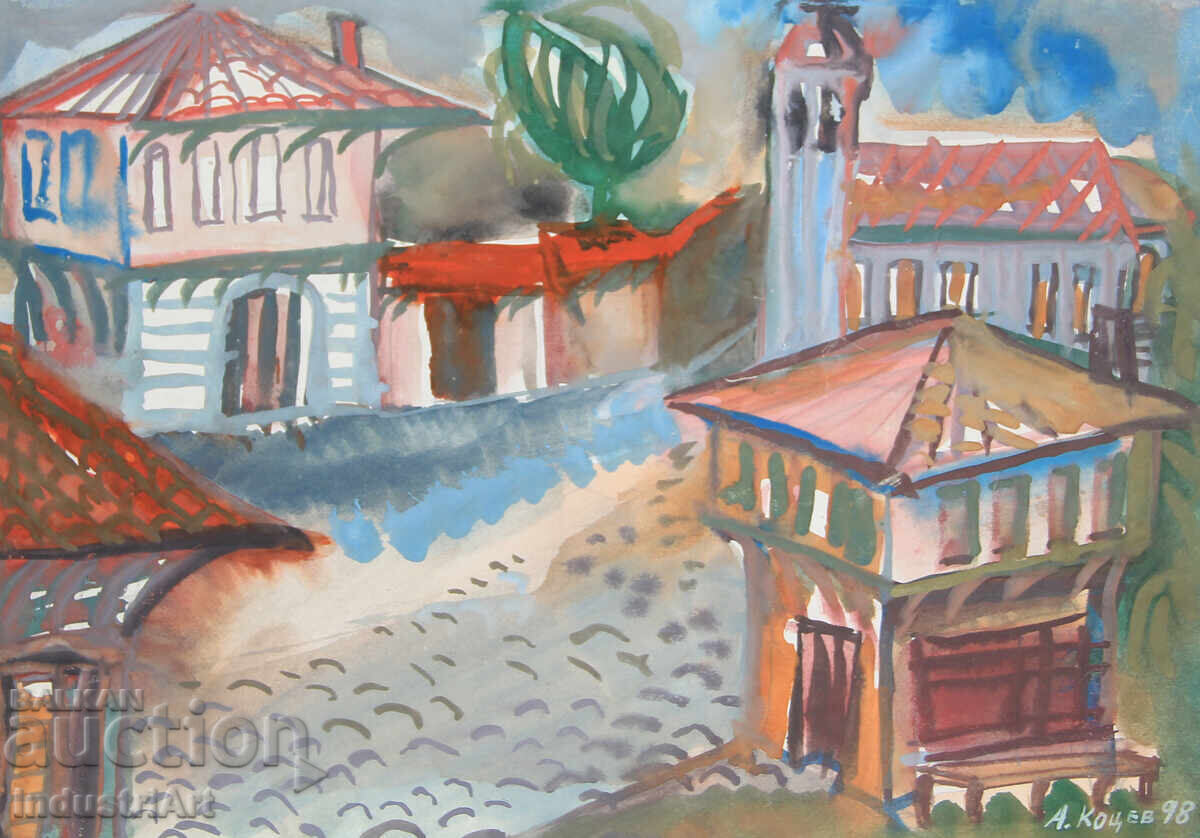 Auction  Modern art watercolor cityscape