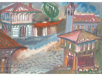 Modern art watercolor cityscape