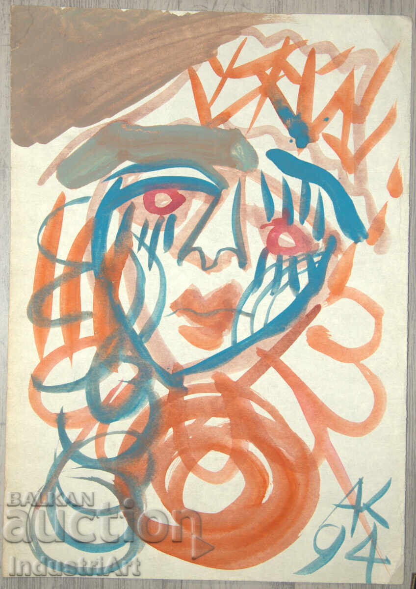 Аукцион Модерно изкуство , акварел абстрактен портрет