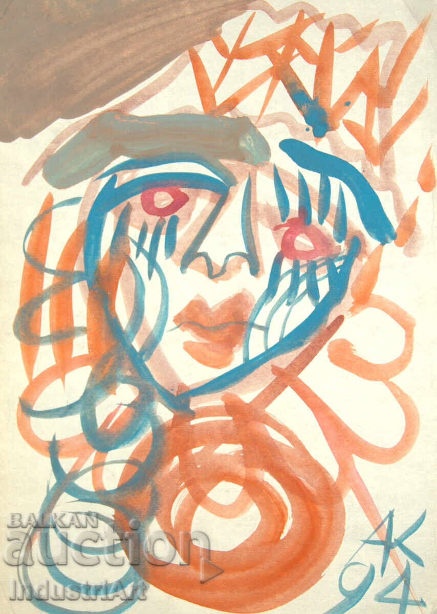 Доставка на Модерно изкуство , акварел абстрактен портрет