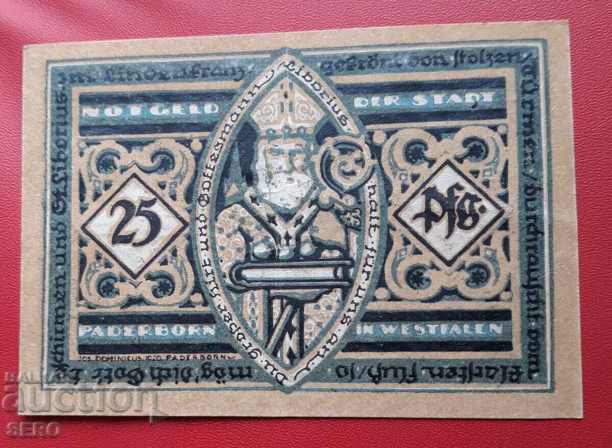 Bancnotă-Germania-Renania de Nord-Westfalia-Paderborn-25 pf.1920