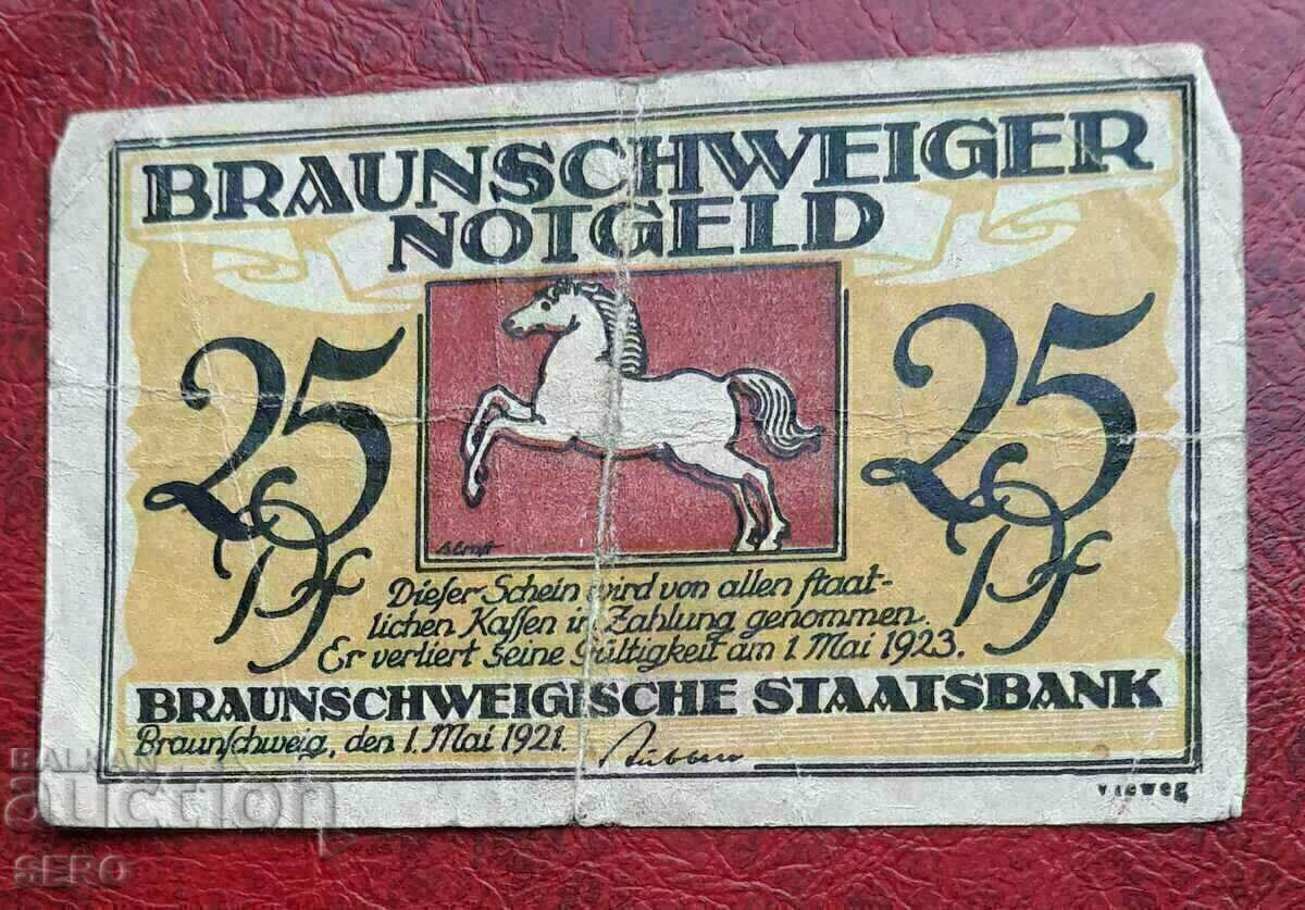 Banknote-Germany-Braunschweig-25 Pfennig 1921 with price 0.60 BGN | € 0.31