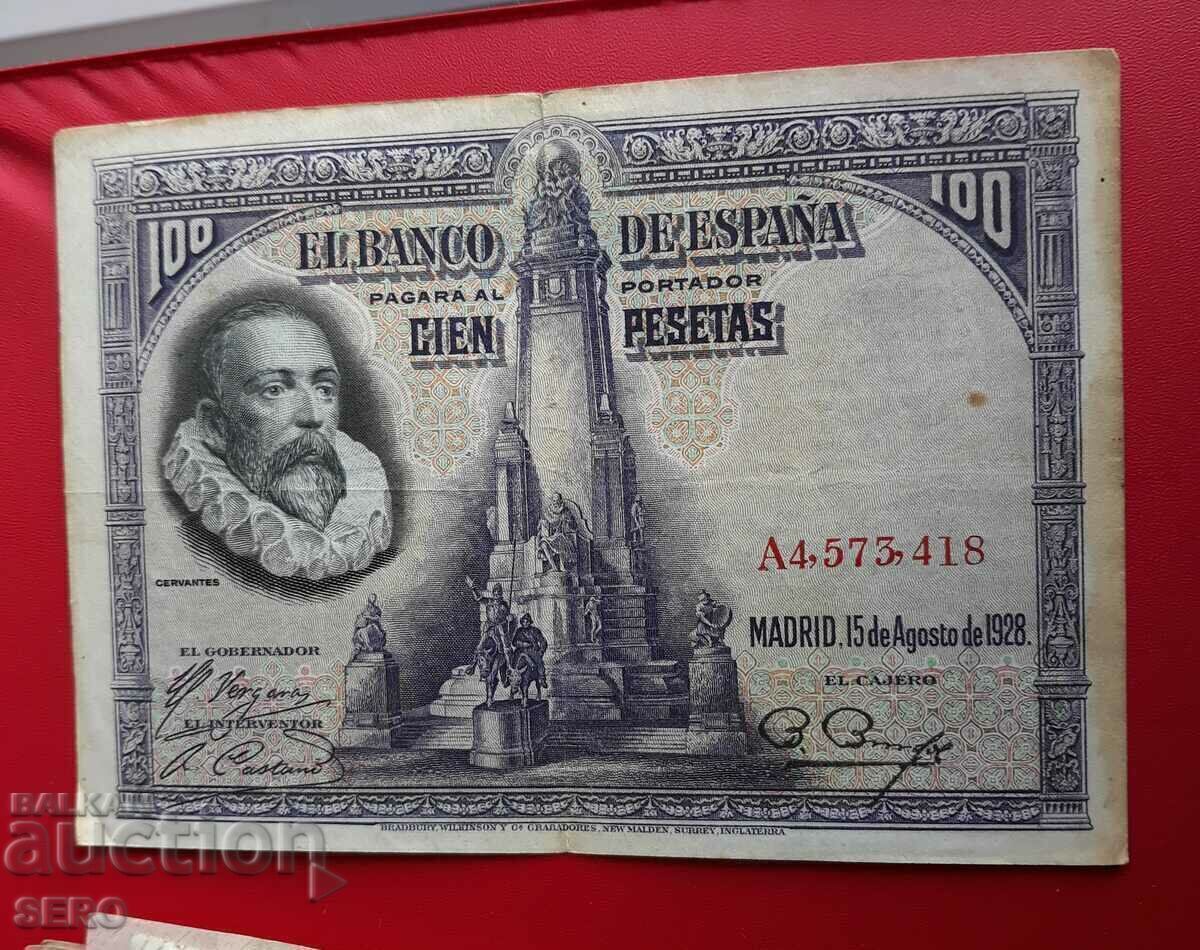 Bancnota-Spania-100 pesetas 1928