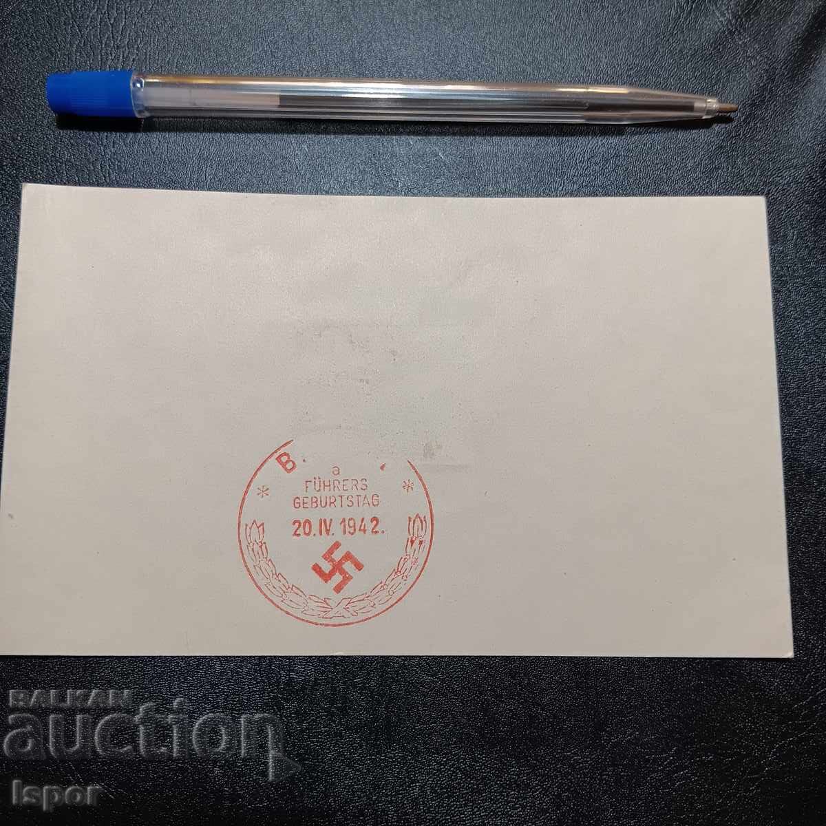 Printed card for the occasion of the Führer's 57th birthday Printed card for the occasion of the Führer's 57th birthday