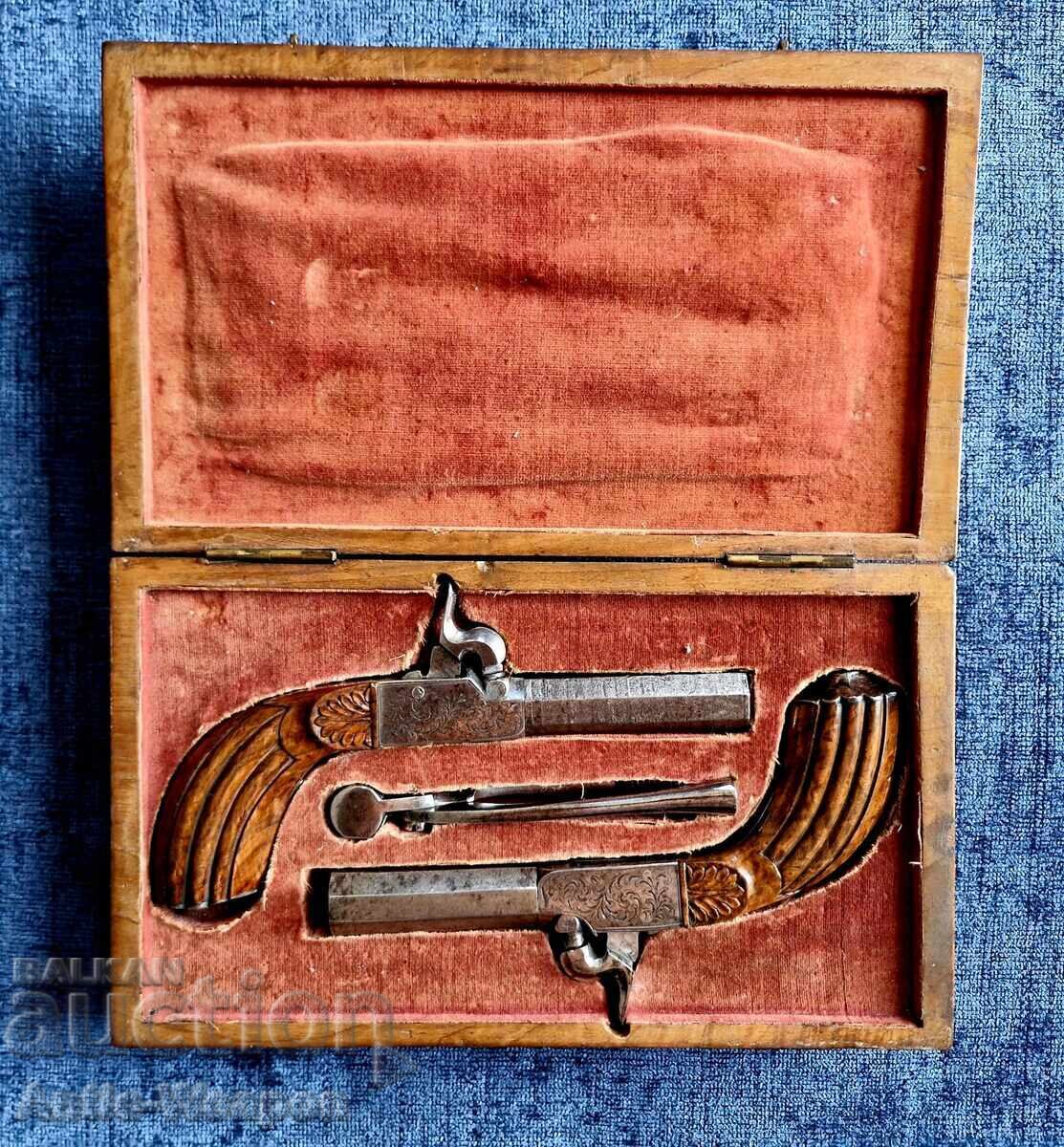 Pair of Pocket Pistols from France with Box. 1830-1850 with price 1300.00 BGN | € 664.68 Pair of Pocket Pistols from France with Box. 1830-1850 with price 1300.00 BGN | € 664.68